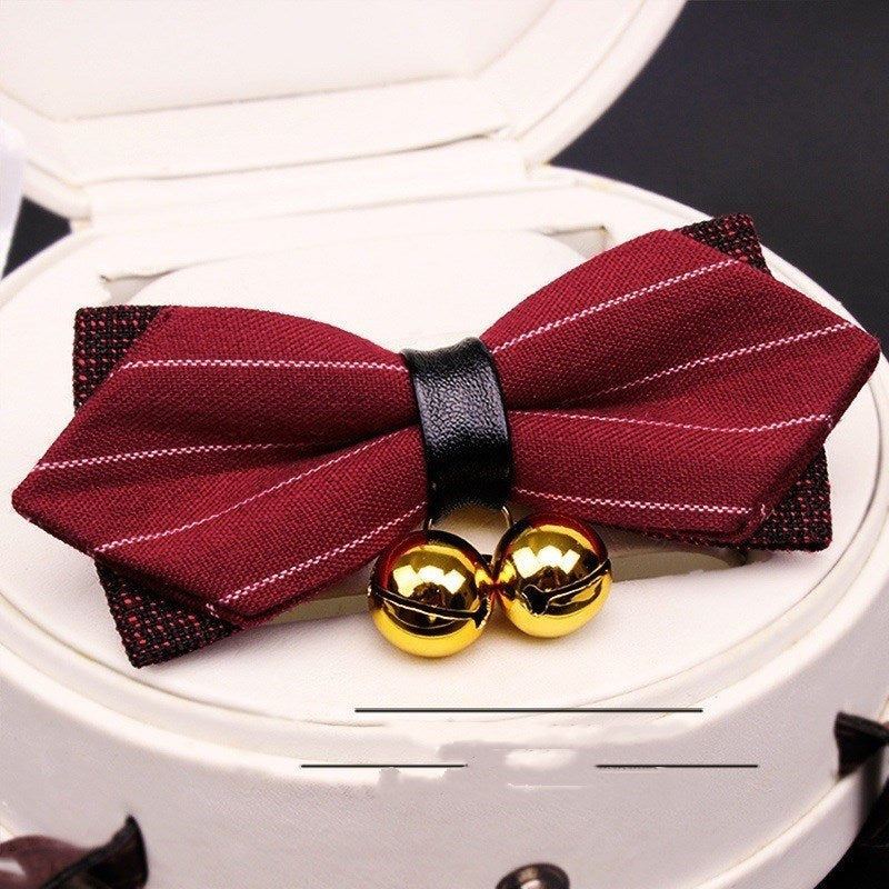 Bowknot Tie for Men
 Material: cloth
 
 Model: S—small, M—medium, L—large, XL—super large
 
 Specifications: dark red stripes (two small bells), dark red stripes (no bells), blue stripClothing & ApparelShoparamas.comBowknot Tie