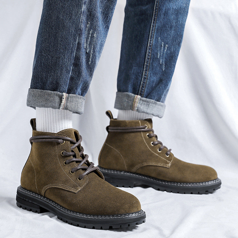 Suede Leather Autumn And Winter Mid-top Boots