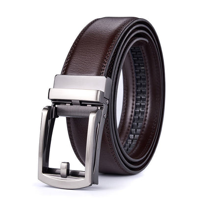 Men's Leather Belt Automatic Buckle Two-layer Cowhide
 Product information:
 
 Treatment Process: Hollow
 
 Width: ordinary (2-4cm)
 
 Color: Black reverse pull buckle, Brown reverse pull buckle
 
 Belt buckle material0Shoparamas.comLeather Belt Automatic Buckle