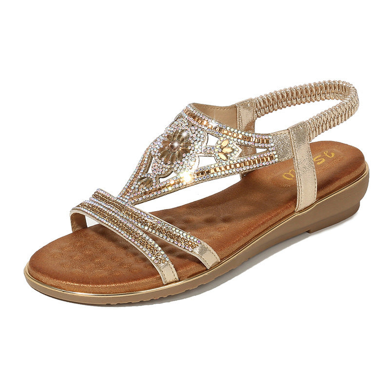 Women's Fashion Flat Bottom Ethnic Feng Shui Diamond Sandals