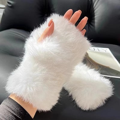 Sweet Warm And Thickened Rex Rabbit Fur Gloves
 Product information:
 
 Fabric name: rabbit fur
 
 Color: red, khaki, black, white, nude pink, beige, gray, flower blue, purple blue, flower yellow pink, dark browClothing & Apparel for WomenShoparamas.comThickened Rex Rabbit Fur Gloves