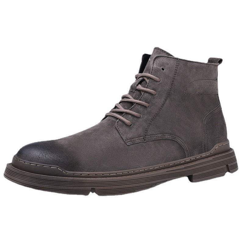 Round Toe Top Layer Cowhide Casual Men's Leather Boots