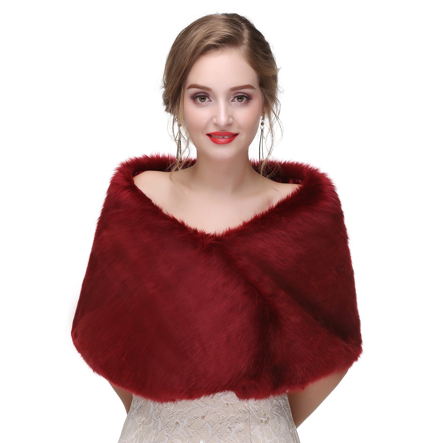 High-end Wedding Dress Winter Warm Fur Shawl
 Product information:
 
 Pattern: Monochrome
 
 Color: black, white, light gray, Burgundy, dark gray
 
 Applicable Gender: Female
 
 Inventory Type: whole transactiClothing & Apparel for WomenShoparamas.comHigh-end Wedding Dress Winter Warm Fur Shawl