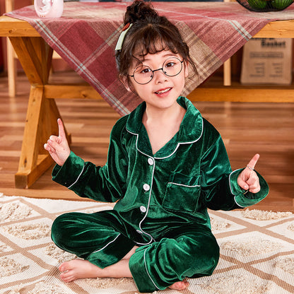 Children's Gold Velvet Solid Color Pajamas Set