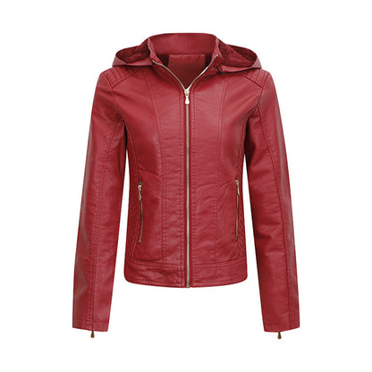 Women's Clothing Fleece-lined Thickened Leather Coat Hooded