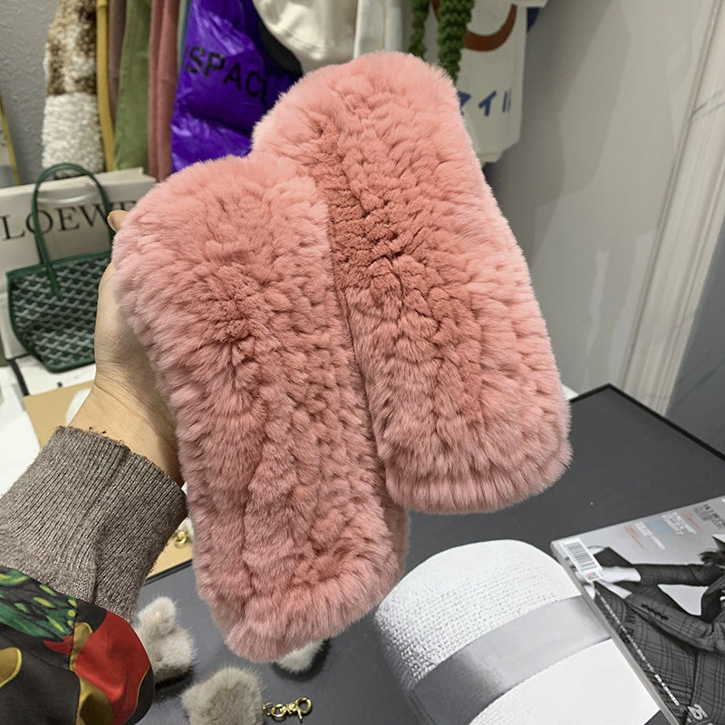 Sweet Warm And Thickened Rex Rabbit Fur Gloves
 Product information:
 
 Fabric name: rabbit fur
 
 Color: red, khaki, black, white, nude pink, beige, gray, flower blue, purple blue, flower yellow pink, dark browClothing & Apparel for WomenShoparamas.comThickened Rex Rabbit Fur Gloves