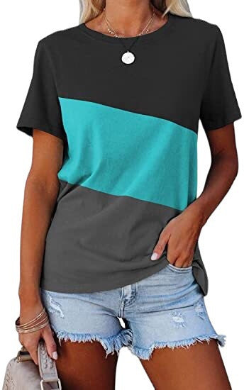 Spring And Summer Color-block Crew Neck Loose Casual Short-sleeved T-shirt