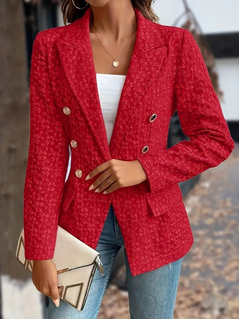 Winter Fashion Temperament Pure Color Double Breasted Blazer Women's Clothing