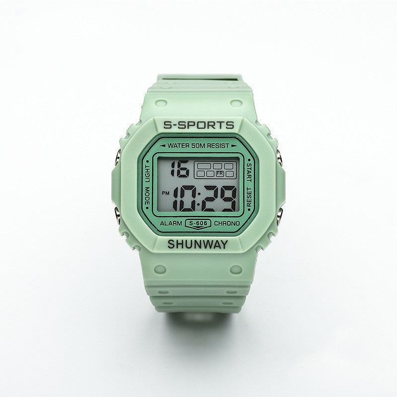 Waterproof Luminous Small Square Student Electronic Watch
 Product information:
 
 Display type: number
 
 Style: Sports
 
 Waterproof performance: 50m
 
 Movement type: electronic
 
 Dial diameter: 44mm
 
 Thickness: 14.50Shoparamas.comWaterproof Luminous Small Square Student Electronic Watch