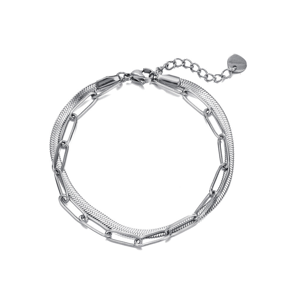 European And American Stainless Steel Bracelet Female
 Product information:
 
 Treatment Process: Electroplating
 
 Color: gold, steel
 
 Applicable population: Female
 
 Suitable for gift-giving occasions: trade fairsWomen's JewelryShoparamas.comAmerican Stainless Steel Bracelet Female