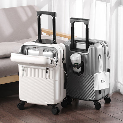 US Multi-functional Front Fastening Luggage Large Capacity
 Product information:
 
 Pattern: solid color
 
 Lining texture: Polyester
 
 Applicable scenario: leisure travel
 
 Color: white, black, red, dark green, silver
 
Luggage & Travel BagsShoparamas.comMulti-functional Front Fastening Luggage Large Capacity