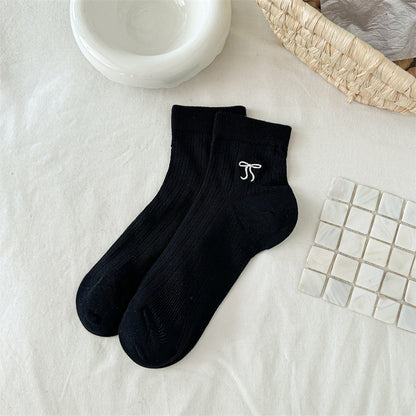 Bow Embroidered Short Thin Socks
 Product information:
 
 Fabric name: Cotton
 
 Color: short tube black, short tube Gray, short tube pink, short tube white, short tube Milky White
 
 Length of socClothing & Apparel for WomenShoparamas.comBow Embroidered Short Thin Socks