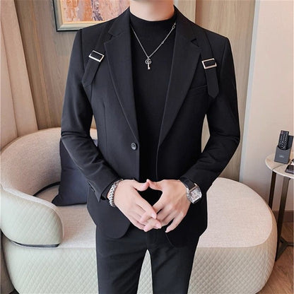 Design Strap Casual Men's Slim Jacket
 Product information:
 
 Color: Black, Brown
 
 Size: M [45.00kg-55.00kg],L [55.00kg-65.00kg],XL [65.00kg-75.00kg],2XL [75.00kg-85.00kg],3XL [85.00kg-95.00kg], 4XL Clothing & Apparel for MenShoparamas.comDesign Strap Casual Men'