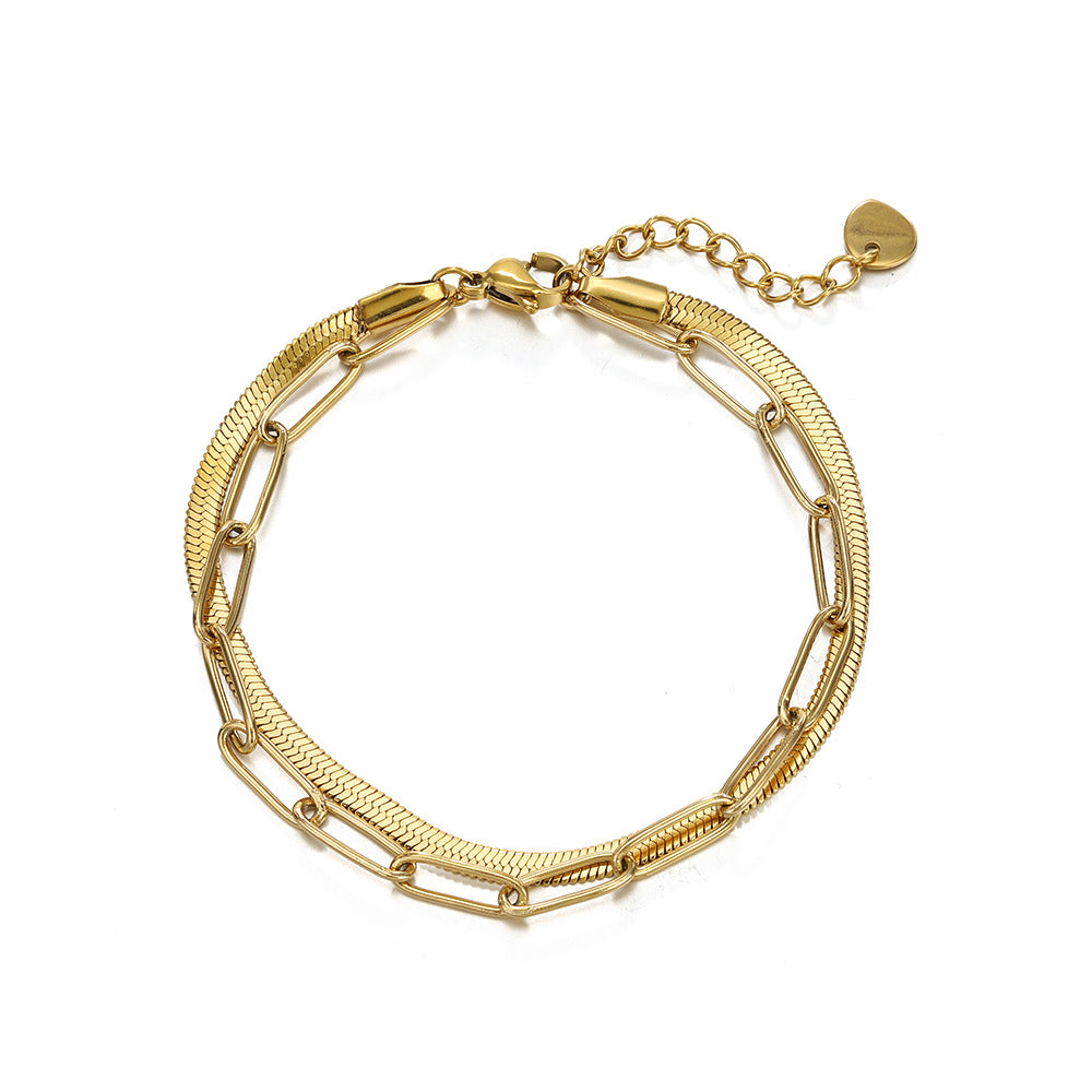 European And American Stainless Steel Bracelet Female
 Product information:
 
 Treatment Process: Electroplating
 
 Color: gold, steel
 
 Applicable population: Female
 
 Suitable for gift-giving occasions: trade fairsWomen's JewelryShoparamas.comAmerican Stainless Steel Bracelet Female