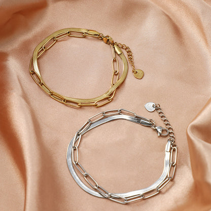 European And American Stainless Steel Bracelet Female
 Product information:
 
 Treatment Process: Electroplating
 
 Color: gold, steel
 
 Applicable population: Female
 
 Suitable for gift-giving occasions: trade fairsWomen's JewelryShoparamas.comAmerican Stainless Steel Bracelet Female