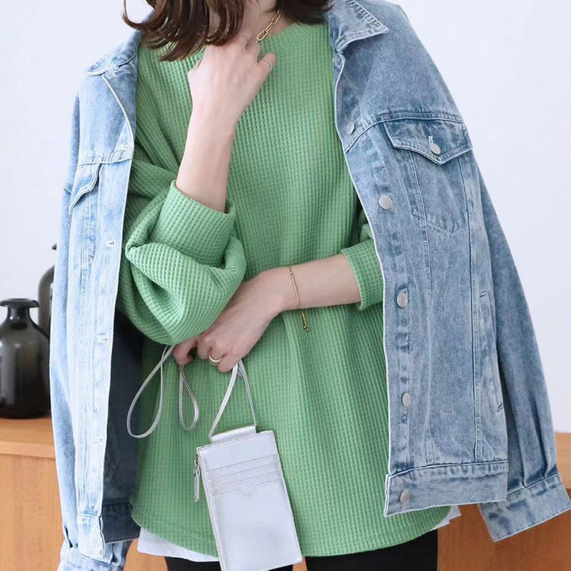 Loose Casual High-grade Waffle Bottoming Shirt