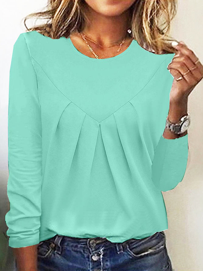 Daily Home Simple Elegant Elegant Style Commuter Crumpled Bottoming Shirt Long Sleeve T-shirt