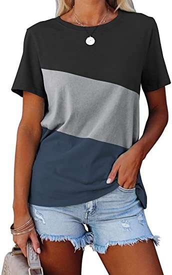 Spring And Summer Color-block Crew Neck Loose Casual Short-sleeved T-shirt