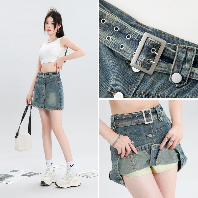 Belt Design Sense Denim Skirt Female