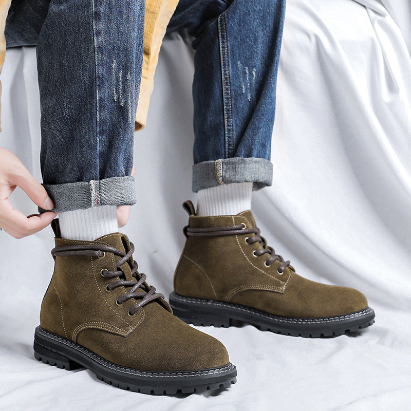 Suede Leather Autumn And Winter Mid-top Boots