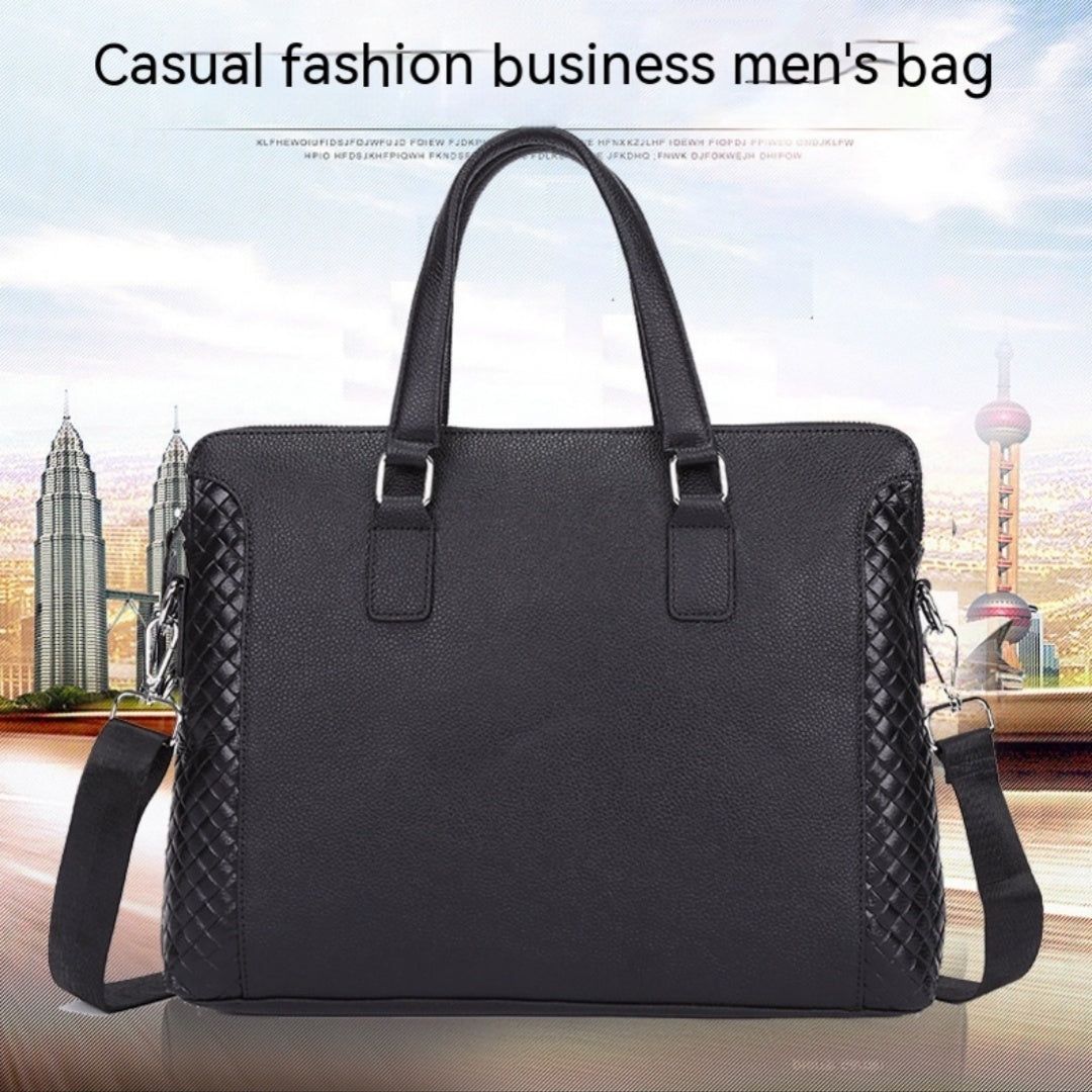 Men's Briefcase Genuine Leather 14-inch Laptop Bag Horizontal Cowhide 
 Product information:
 
 Pattern: geometric pattern
 
 Lining texture: Polyester
 
 Color: Black
 
 Processing Method: embossing
 
 Outer bag type: slit pocket
 
 MLoggage & Travel BagsShoparamas.comMen'