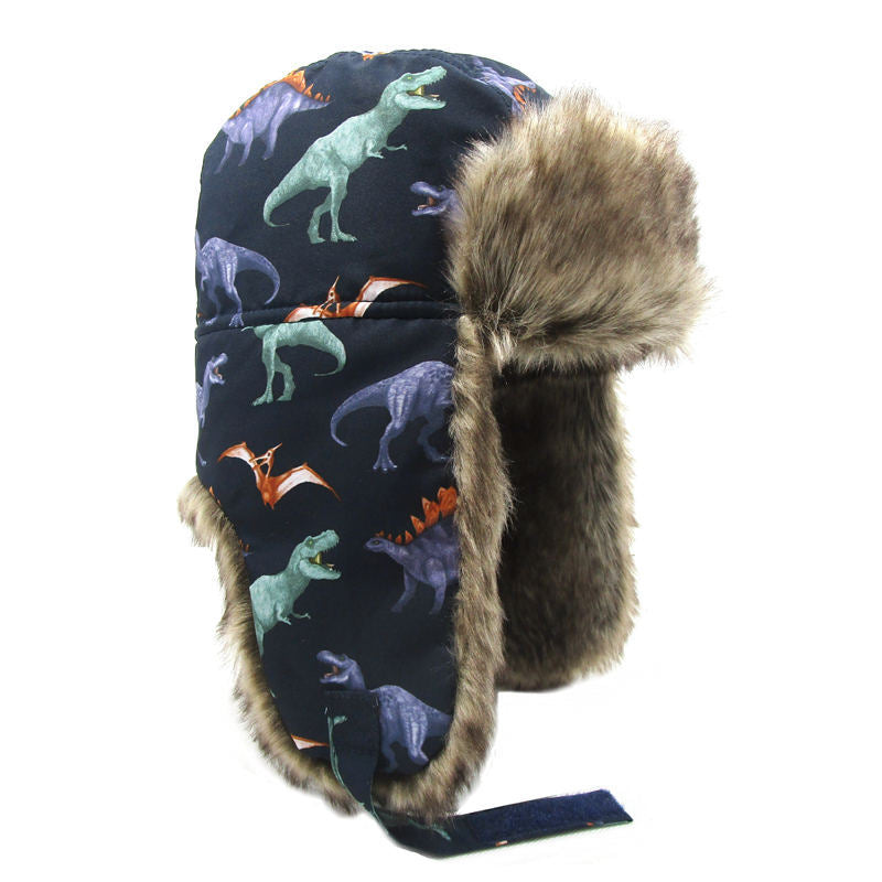 Boys Dinosaur Print Thick Warm Ear Protection Hat