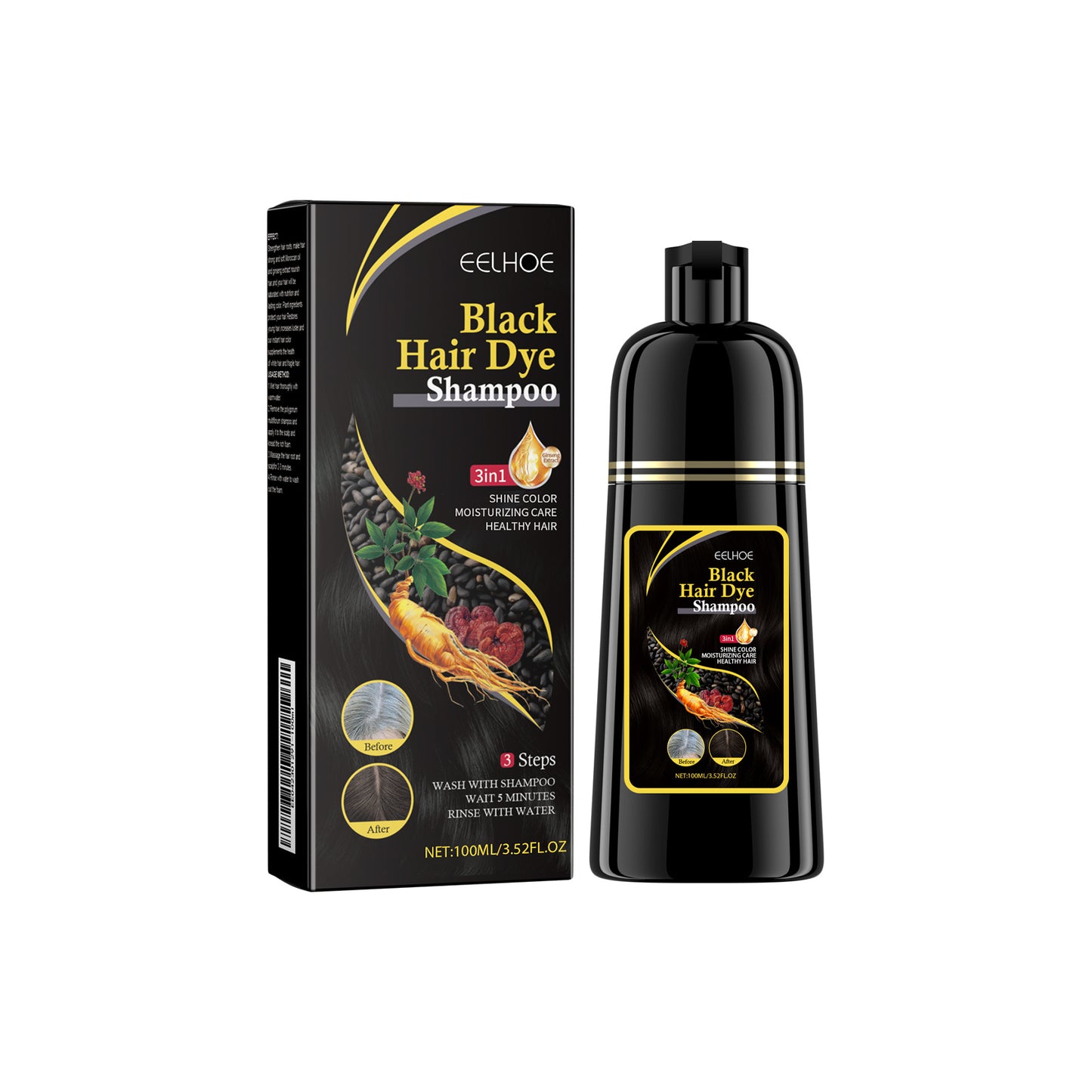 EELHOE Black Hair Shampoo Polygonum Multiflorum Essence Moisturizing, Cleaning, Repairing, Black And Soft Hair Shampoo