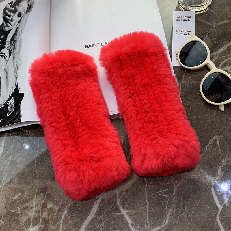 Sweet Warm And Thickened Rex Rabbit Fur Gloves
 Product information:
 
 Fabric name: rabbit fur
 
 Color: red, khaki, black, white, nude pink, beige, gray, flower blue, purple blue, flower yellow pink, dark browClothing & Apparel for WomenShoparamas.comThickened Rex Rabbit Fur Gloves