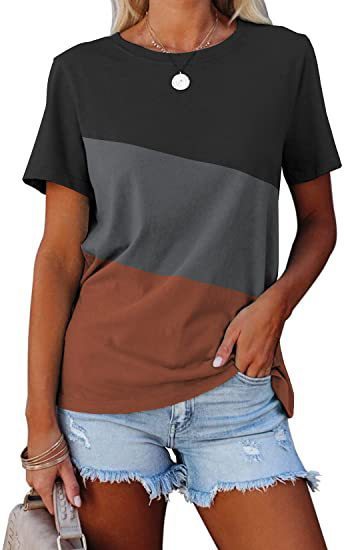 Spring And Summer Color-block Crew Neck Loose Casual Short-sleeved T-shirt