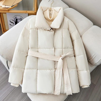 Warm Lapel Plaid Coat With Belt Design Fashion Thick Jacket Winter Women's Clothing