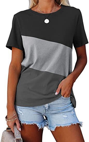 Spring And Summer Color-block Crew Neck Loose Casual Short-sleeved T-shirt