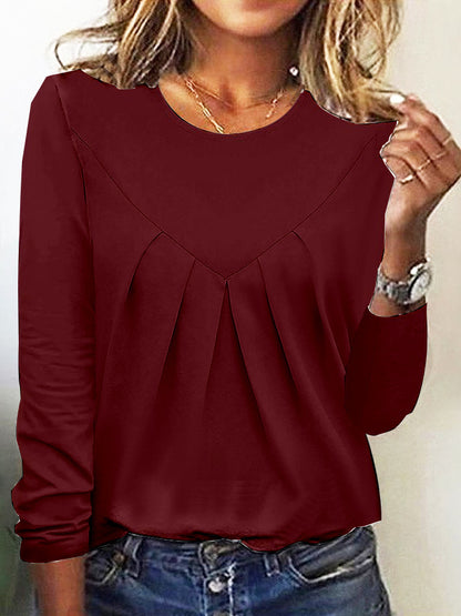 Daily Home Simple Elegant Elegant Style Commuter Crumpled Bottoming Shirt Long Sleeve T-shirt