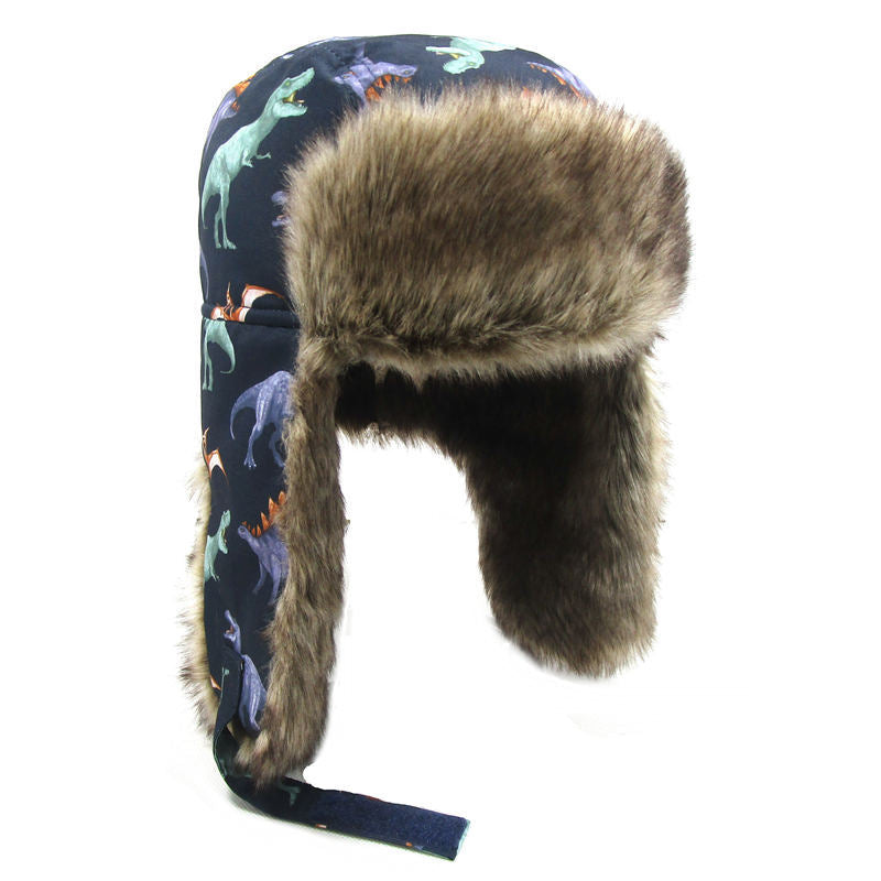 Boys Dinosaur Print Thick Warm Ear Protection Hat