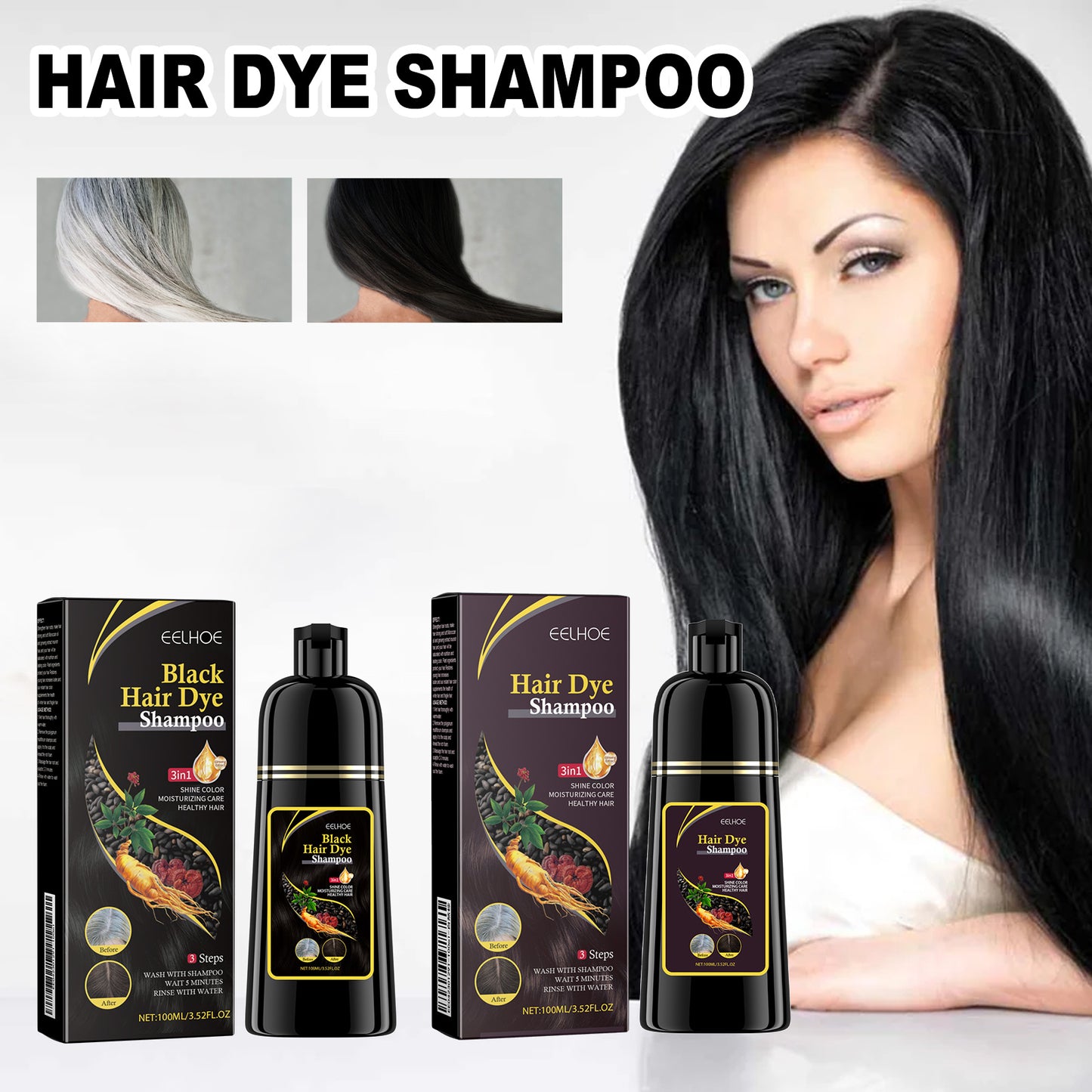 EELHOE Black Hair Shampoo Polygonum Multiflorum Essence Moisturizing, Cleaning, Repairing, Black And Soft Hair Shampoo