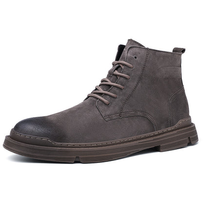 Round Toe Top Layer Cowhide Casual Men's Leather Boots