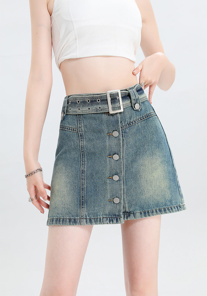 Belt Design Sense Denim Skirt Female