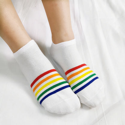 Rainbow Short Tube Low Top Doll Unisex Ins Trend Trendy Socks
 Product information:
 
 Pattern: Cartoon
 
 Color: No. 1 color, No. 2 color, No. 3 color, No. 4 color
 
 Length of socks: short tube
 
 Size: free size
 
 Fabric nClothing & Apparel for WomenShoparamas.comRainbow Short Tube Low Top Doll Unisex Ins Trend Trendy Socks