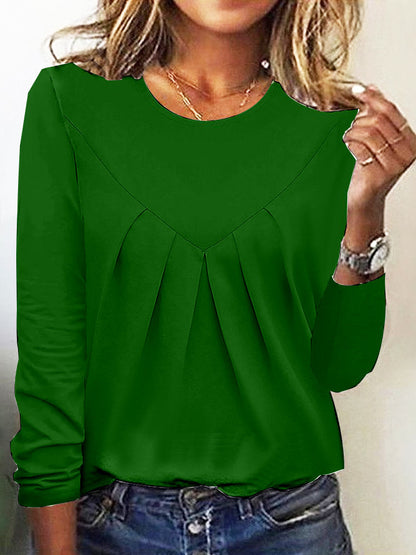 Daily Home Simple Elegant Elegant Style Commuter Crumpled Bottoming Shirt Long Sleeve T-shirt