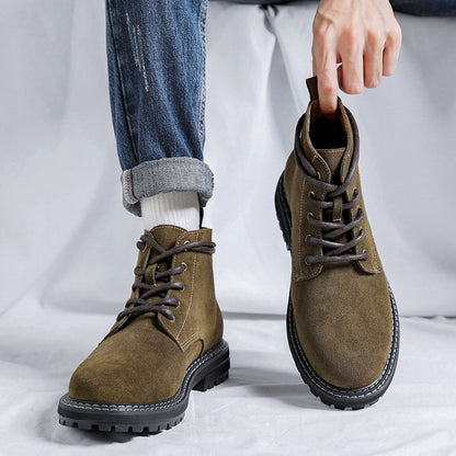 Suede Leather Autumn And Winter Mid-top Boots