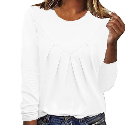 Daily Home Simple Elegant Elegant Style Commuter Crumpled Bottoming Shirt Long Sleeve T-shirt