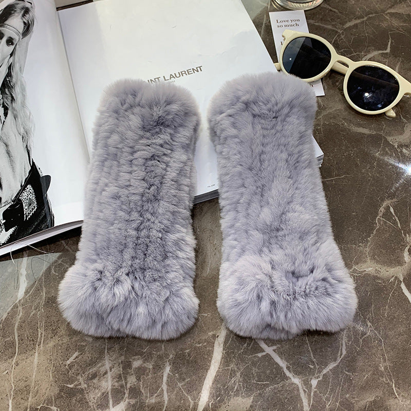 Sweet Warm And Thickened Rex Rabbit Fur Gloves
 Product information:
 
 Fabric name: rabbit fur
 
 Color: red, khaki, black, white, nude pink, beige, gray, flower blue, purple blue, flower yellow pink, dark browClothing & Apparel for WomenShoparamas.comThickened Rex Rabbit Fur Gloves