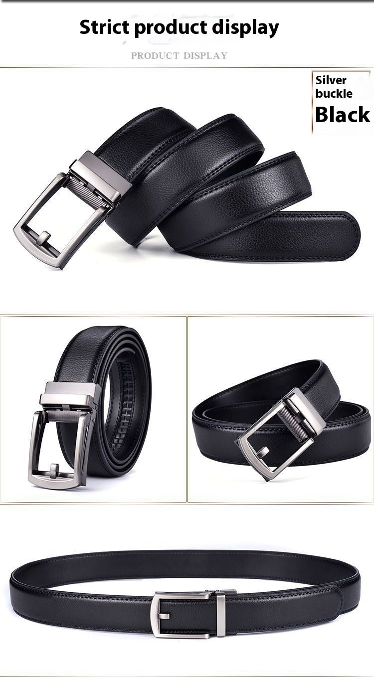 Men's Leather Belt Automatic Buckle Two-layer Cowhide
 Product information:
 
 Treatment Process: Hollow
 
 Width: ordinary (2-4cm)
 
 Color: Black reverse pull buckle, Brown reverse pull buckle
 
 Belt buckle material0Shoparamas.comLeather Belt Automatic Buckle