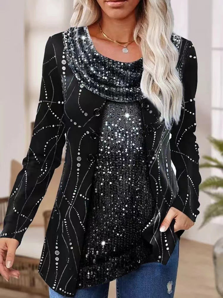 Fashion Personality Sequin Stitching Women's Top