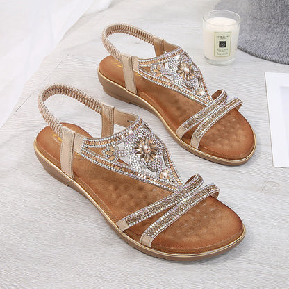 Women's Fashion Flat Bottom Ethnic Feng Shui Diamond Sandals