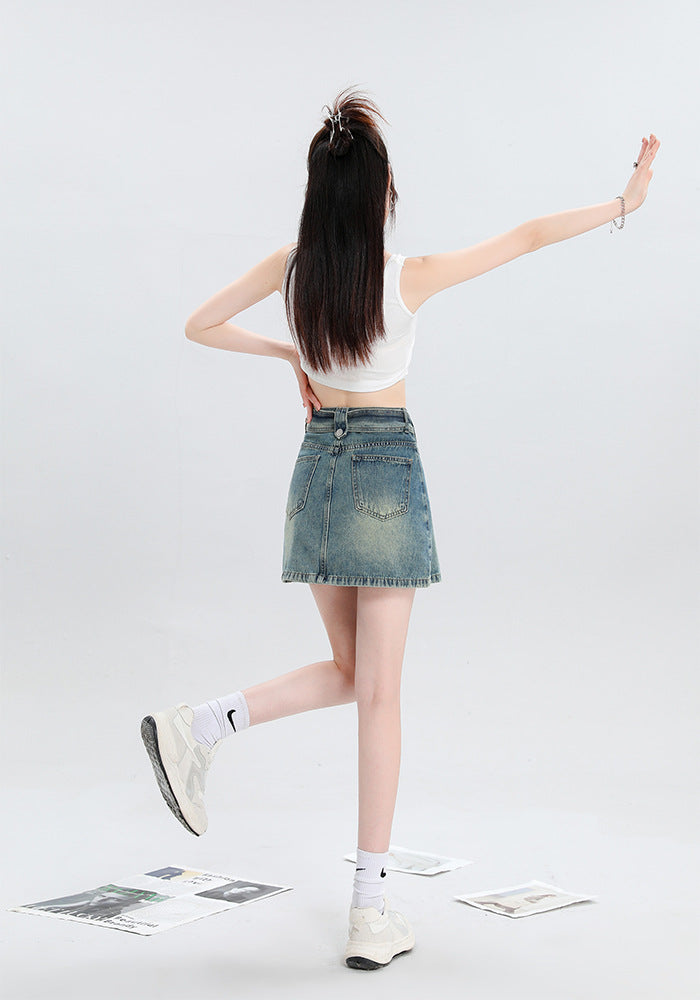 Belt Design Sense Denim Skirt Female