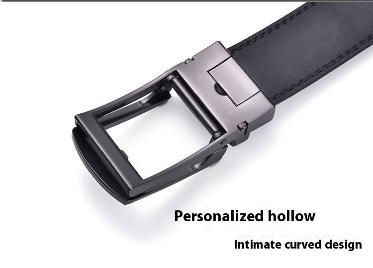 Men's Leather Belt Automatic Buckle Two-layer Cowhide
 Product information:
 
 Treatment Process: Hollow
 
 Width: ordinary (2-4cm)
 
 Color: Black reverse pull buckle, Brown reverse pull buckle
 
 Belt buckle material0Shoparamas.comLeather Belt Automatic Buckle