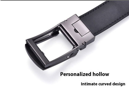 Men's Leather Belt Automatic Buckle Two-layer Cowhide
 Product information:
 
 Treatment Process: Hollow
 
 Width: ordinary (2-4cm)
 
 Color: Black reverse pull buckle, Brown reverse pull buckle
 
 Belt buckle material0Shoparamas.comLeather Belt Automatic Buckle